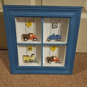 Blue Framed Toy Car Wall Art
